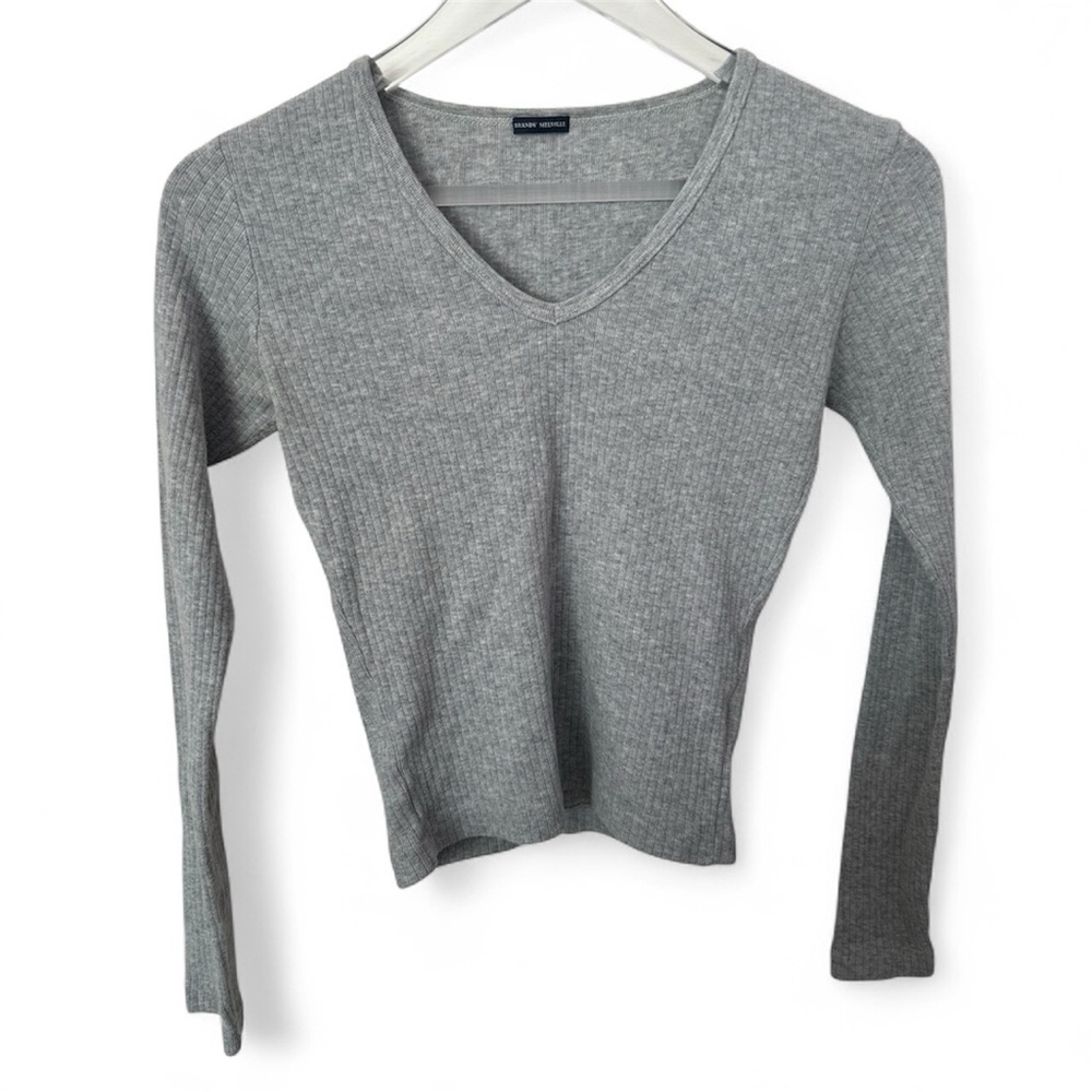 Brandy Melville Gray Long Sleeve V-Neck Top